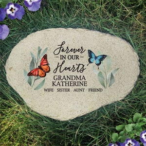 Butterflies Forever In Our Hearts Personalized Memorial Garden Stone, memorial plaque for loss of loved one, grandma memorial -gfyUV1744515