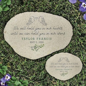 Personalized In Our Hearts with Wings Flat Garden Stone, Sympathy Gift, Miscarriage Memorial Stone, Child Loss, Infant Memorial, Stillborn