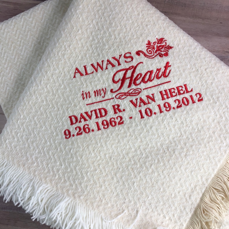 Embroidered Memorial Throw Blanket personalized memorial Etsy