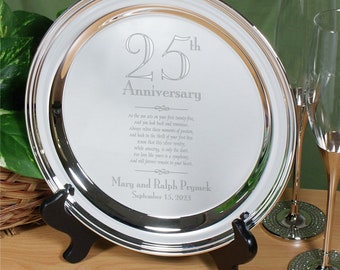 Engraved 25th Wedding Anniversary Silver Plate, Personalized 25th Anniversary Plate, Engraved Anniversary Gift, Personalized Anniversary Gif