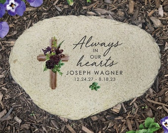 Personalized Always In Our Hearts Cross Flat Garden Stone, Memorial Gardening Gift, Custom In Loving Memory Gift, Stone -gfyUV1747415