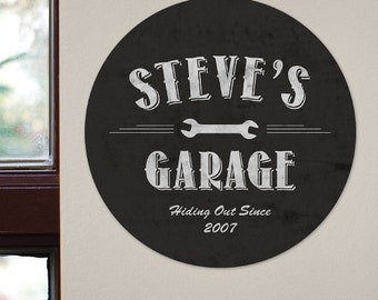 Personalized My Garage Round Wall Sign, man cave, decor, home, indoor, outdoor, gift, for him, mechanic, custom, Father's Day gift, for dad