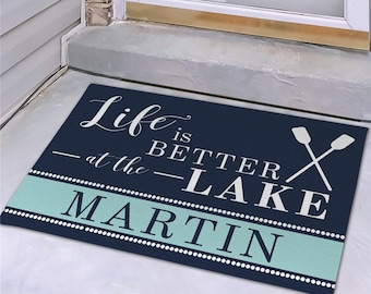 Personalized Life Is Better At The Lake Doormat, Personalized Lakehouse Decor, Personalized Lakehouse Doormat, Family Doormat, Floormat