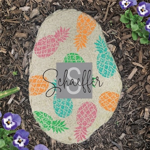 Personalized Colorful Pineapples Vertical Flat Garden Stone, Garden Decor, Garden Rock, Stepping Stone, Gifts For Her, Gifts For Grandma