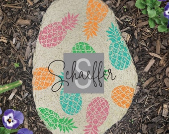 Personalized Colorful Pineapples Vertical Flat Garden Stone, Garden Decor, Garden Rock, Stepping Stone, Gifts For Her, Gifts For Grandma