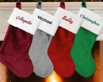 Embroidered Plush Stocking, Christmas Stocking, Christmas Stockings Personalized, Embroidered Stocking, Family Stockings, Christmas Decor