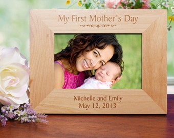 Personalized My First Mother's Day Engraved Wood Frame, mother's day gift, gift for mom, gift for new mom, wood frame -gfy934241