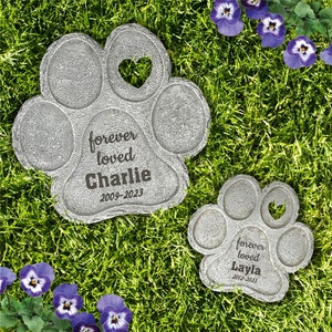 Engraved Forever Loved Paw Print Stone, personalized pet memorial stone, dog grave marker, cat headstone, custom pet memorial, dog memorial