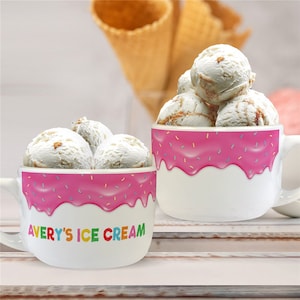 Personalized Drip Ice Cream Bowl with Handle With Name, Cereal Bowl, Gift For Kids, Unique Birthday Gift, 24 oz. Custom Ice Cream Bowl