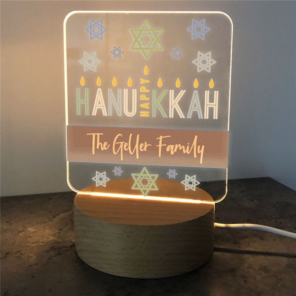 Personalized Menorah Happy Hanukkah Square LED Sign, Hanukkah Gifts, Hanukkah Decorations, Holiday Gifts, Seasonal Gifts, Custom Night Light