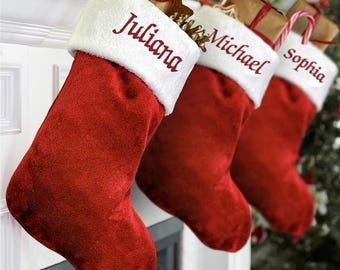 Personalized Christmas Stocking, Red Plush Embroidered Christmas Stocking With Name, Custom Family Stockings, Holiday Decor, Christmas Gifts