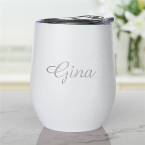 White, Engraved Name Stemless Wine Tumbler, Personalized Wine Tumbler, Personalized Wine To Go Cup, Wine Sippy Cup -gfyL14775284