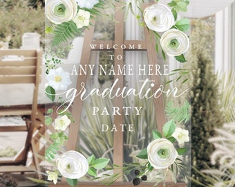 Floral Graduation Welcome Sign, Made of Acrylic, Measures 18x24, Grad Party Welcome Sign, Custom Grad Party Decor, Class of 2024 decor