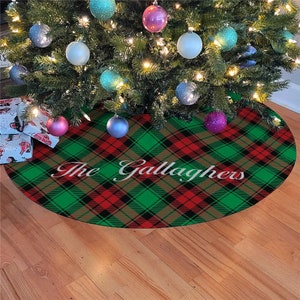 Personalized Plaid Christmas Tree Skirt, Christmas Home Decor, Custom Tree Skirt, Holiday Decor, Red and Green Tree Skirt, Gift For Mom