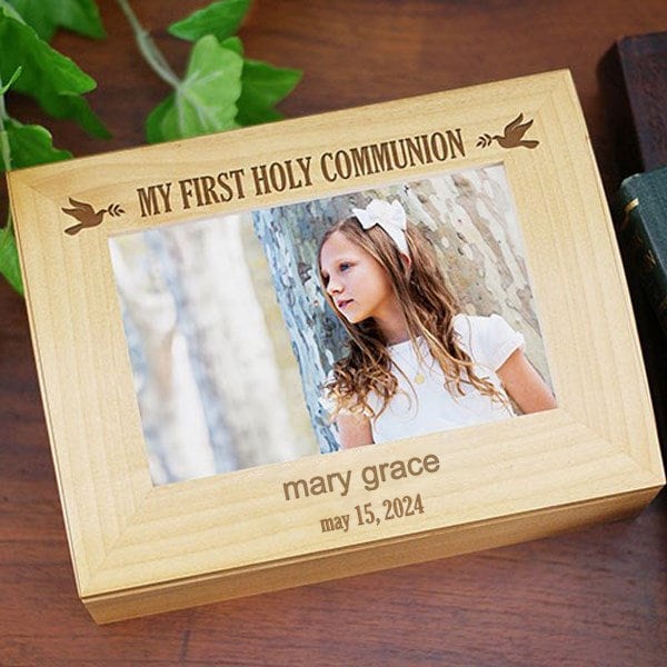 Engraved Dove First Communion Photo Box, Custom First Holy Communion Gift For Girls, For Boys, Gift For Granddaughter, Gift For Goddaughter