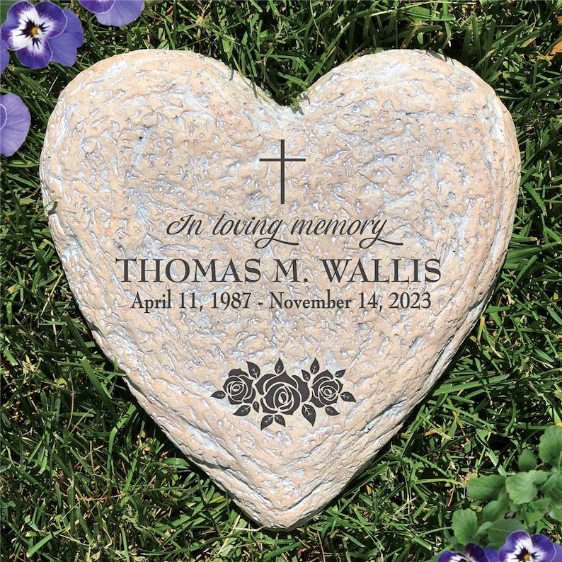 Engraved In Loving Memory with Roses Garden Stone, in loving memory, memorial stone, garden stone, sympathy gift, heart stone gfyL1745991 image 1