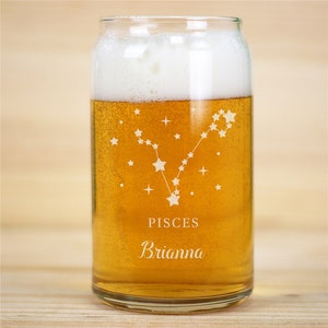 Engraved Zodiac Star Signs Personalized Beer Can Glass, zodiac gift, Pisces, Scorpio, Leo, Cancer, Gemini, Virgo, Libra, Capricorn, Custom