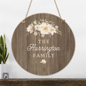 Magnolia & Wood Texture Personalized Hanging Wall Sign, home decor, wedding gift, housewarming, family name sign, wall sign, floral sign
