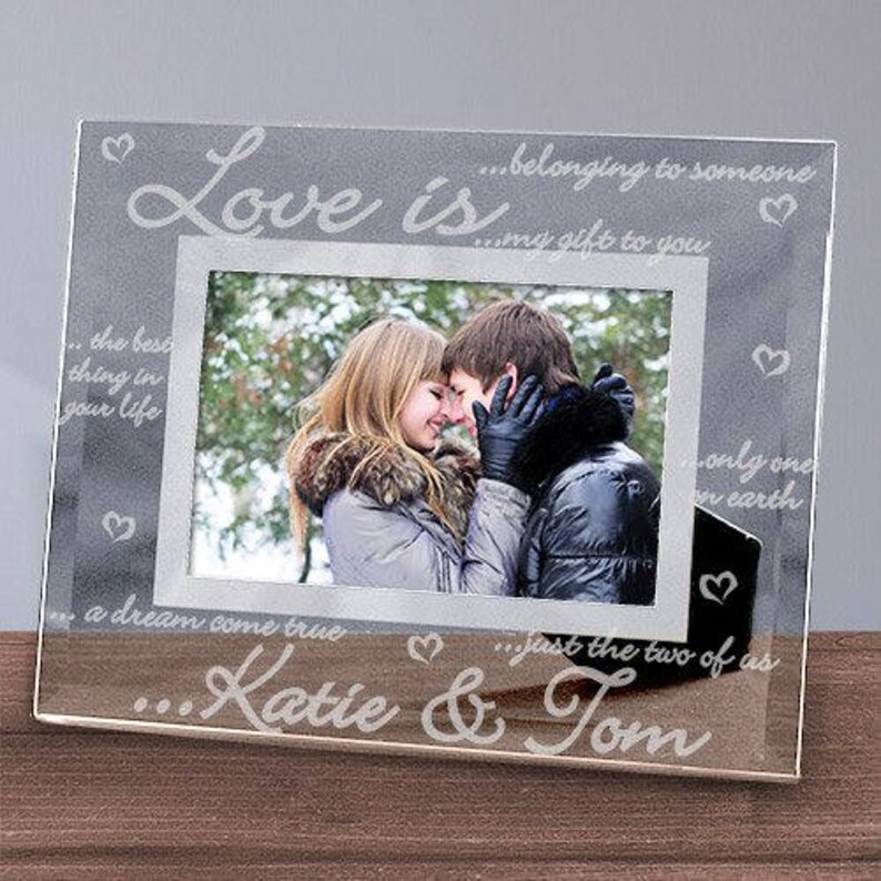 Engraved Love Is Glass Picture Frame Relationship Gift For Image 0