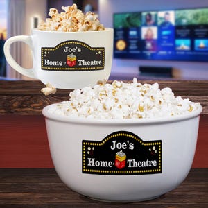 Home Theatre Personalized Bowl, Personalized Bowl For Popcorn, Popcorn Bowl With Family Name, Gift For Kids, For Adults, Christmas Gifts