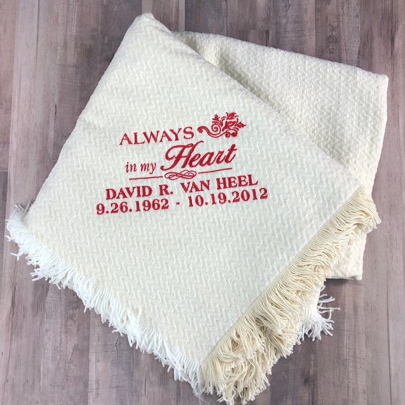 Embroidered Memorial Throw Blanket Personalized Memorial Etsy