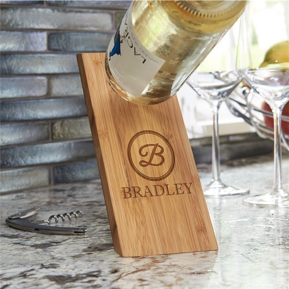 Engraved Initial Wine Bottle Holder, Wine Bottle Decor