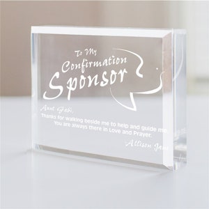 Confirmation Sponsor Keepsake, confirmation, dove, engraved, religious keepsake, acrylic, sponsor, prayer, Sponsor gift, confirmation gift.