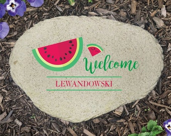 Personalized Watermelon Welcome Flat Garden Stone, Garden Decor, Garden Rock, Stepping Stone, Gifts For Her, Gifts For Grandma, Yard Stone
