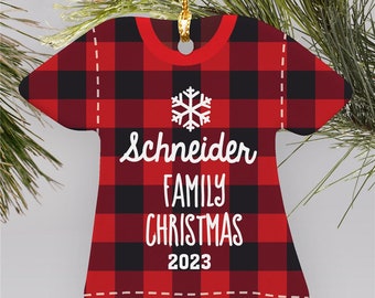 Personalized Plaid T-Shirt Ornament, Custom Christmas Ornament, Plaid Sweater Ornament, Stocking Stuffer, Personalized Ornament, Custom Gift