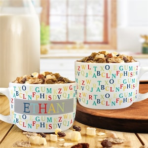 Personalized Colorful Alphabet Bowl with Handle, Cereal Bowl, Gift For Kids, Unique Birthday Gift, 24 oz. Custom Ice Cream Bowl, Snack Bowl