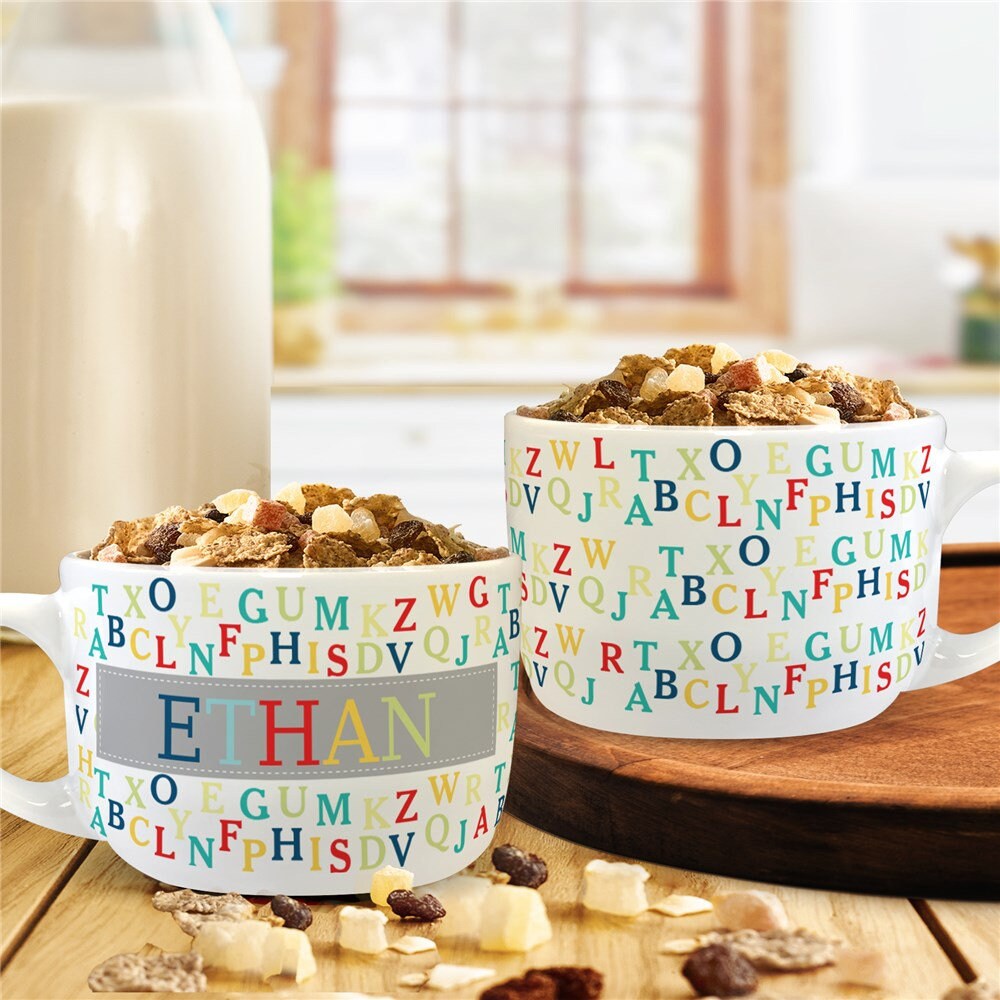Personalized Colorful Alphabet Bowl With Handle, Cereal Bowl, Gift for