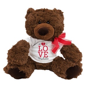 Personalized Brown Plush I Love You Bear, Teddy Bear Plushy, Gift For Girlfriend, Gift For Significant Other, Gift For Her, Gift For Kids