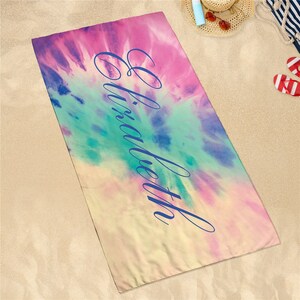 Personalized Tie Dye Pastel Sand-Free Beach Towel, Colorful Beach Towel, Customized Beach Towel, sand free Beach Towel, Gifts for Her, Towel