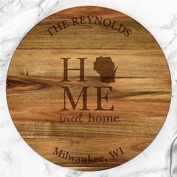 Engraved Home Sweet Home Lazy Susan, Personalized Lazy Susan, Custom Engraved Turntable With State Design, Housewarming, Valentine's Day
