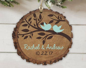 Love Birds Personalized Wood Ornament, christmas ornament, custom, couple, wood log, christmas decor, wedding, newlywed -gfyL10053166