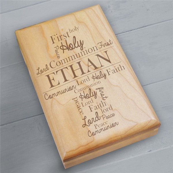 Engraved First Communion Wood Valet Box, First Holy Communion Valet Box, For Boys, For Girls, Prayer Box, Catholic Gift, God Child Gift