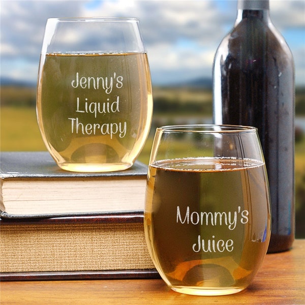 Engraved Any Message Stemless Wine Glass, engraved wine glass for her, personalized wine glass for ladies, engraved message wine glass