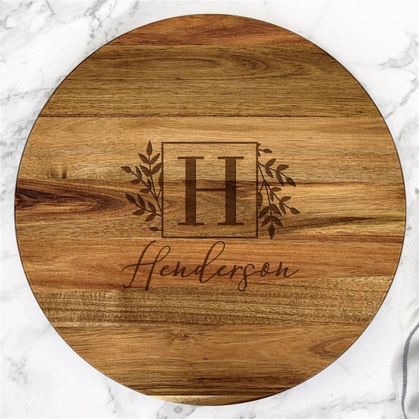 Engraved Name and Initial Lazy Susan, Personalized Lazy Susan For Table, Custom Turntable, Wedding Gift, Engraved Serving Tray, Centerpiece