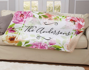 Personalized Floral Watercolor Sherpa Throw, blanket, floral design, throw blanket, soft, personalized blanket, home decor -gfyU1123287