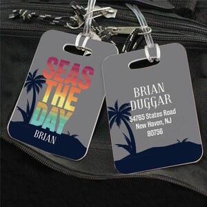 Personalized Seas the Day Luggage Tag, Custom Suitcase Tag, Luggage ID, Vacation ID, Custom Travel Gift, Travel Essentials, Backpack Tag