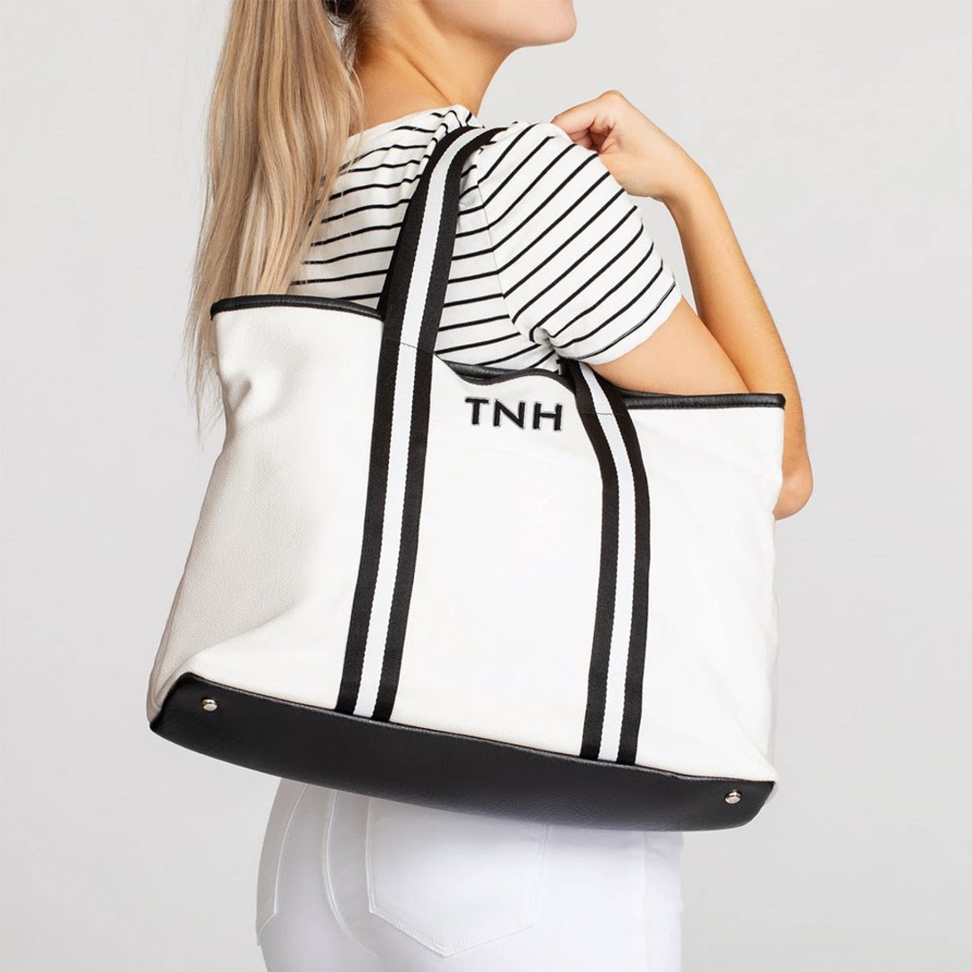 White/Black Personalized Initial CANVAS TOTE Letter "0"