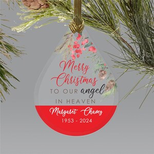 Personalized Angel in Heaven Tear Drop Glass Ornament, Custom Memorial Ornament, Remembrance Ornament, Memorial Gift, Christmas Ornament