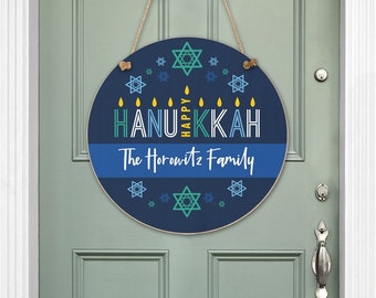 Personalized Menorah Happy Hanukkah Hanging Sign, Personalized Wall Sign, Customized Wall Decor, Wall Hanging, Home Decor, Hanukkah Gifts