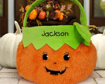 Pumpkin Personalized Trick or Treat Basket, trick-or-treat bag, embroidered, pumpkin goody bag, candy basket, Halloween, kids -gfyE11886349