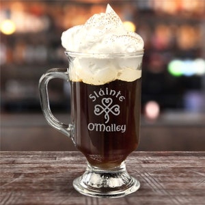 Engraved Slainte Irish Coffee Mug, Engraved glass, Personalized Coffee Mug, St. Patrick&#39;s Day, Irish Glass, Home Bar, Gifts For Him, Barware