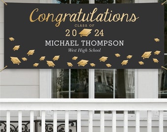 Personalized Graduation Banner, grad party decor, class of 2024, grad party decor, hanging banner, graduation, any school, college grad