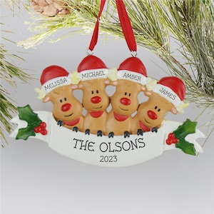 Personalized Reindeer Family of 4 Ornament, Christmas Ornament, Family Ornament, Christmas Decorations, Family Christmas -gfyL13595252-4