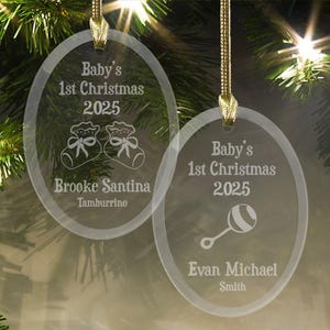 Personalized Baby&#39;s First Christmas Glass Ornament, Custom Ornament, Unique Oval Ornament, New Baby Gift, Newborn Ornament, First Ornament