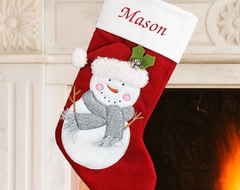 Festive Snowman Personalized Christmas Stocking, christmas stocking for kids, embroidered christmas stocking, custom christmas -gfyS96469