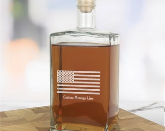 Engraved American Flag with Custom Message Vintage Style Decanter, gift for dad, grandpa, father's day gift, whiskey decanter, Gifts for Him